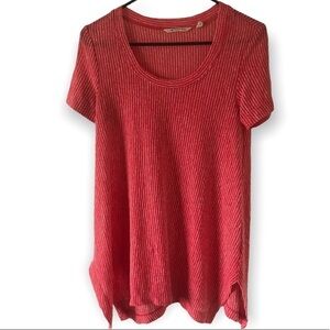 Soft surroundings red short sleeve white stripe top (T1)